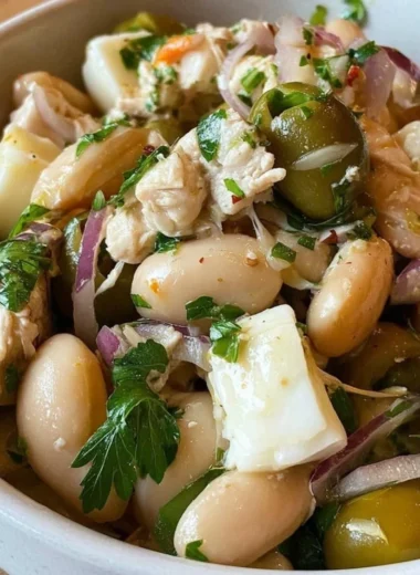 Colorful Blue Zone Bean Salad with fresh vegetables and beans