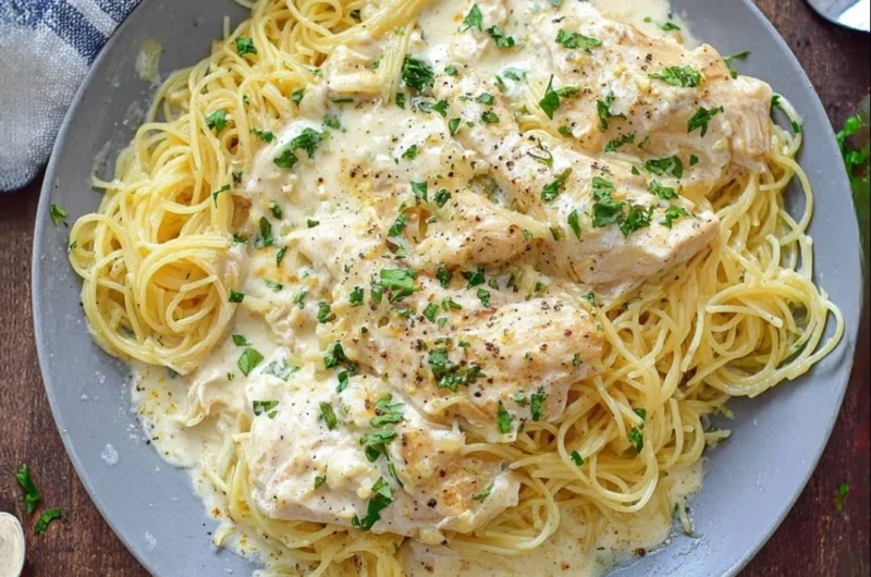 Creamy Crock Pot Angel Chicken recipe with tender chicken and flavorful sauce