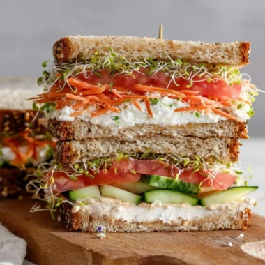 Easy Mediterranean vegetable sandwich with fresh ingredients and colorful vegetables.