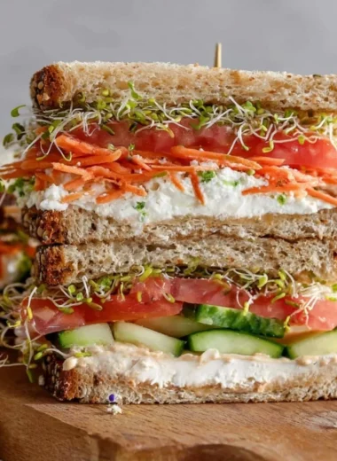 Easy Mediterranean vegetable sandwich with fresh ingredients and colorful vegetables.