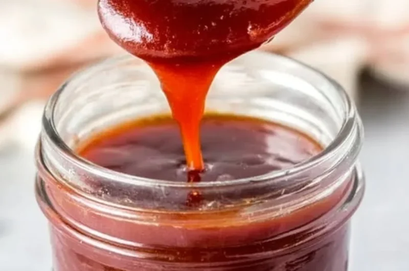 Homemade BBQ sauce made with 3 ingredients, perfect for grilling and barbecues.