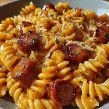 One-Pot Honey BBQ Sausage Pasta dish with colorful ingredients
