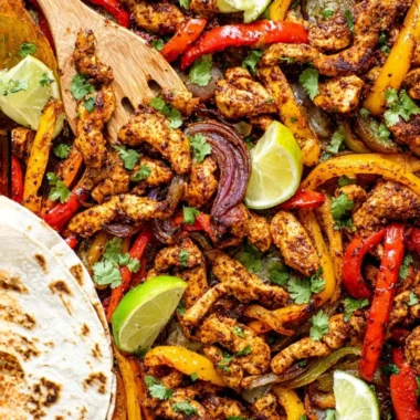 Sheet pan chicken fajitas with vibrant bell peppers and spices