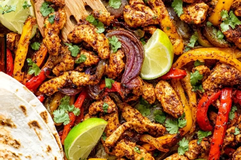 Sheet pan chicken fajitas with vibrant bell peppers and spices