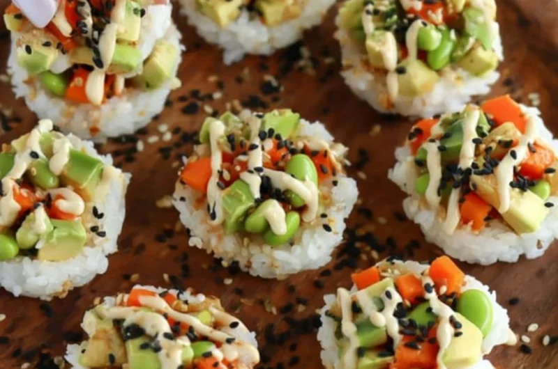 Colorful sushi cups filled with fresh ingredients for a perfect bite-sized treat.