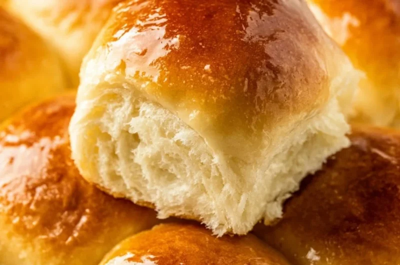 Homemade Sweet Hawaiian bread rolls on a wooden platter