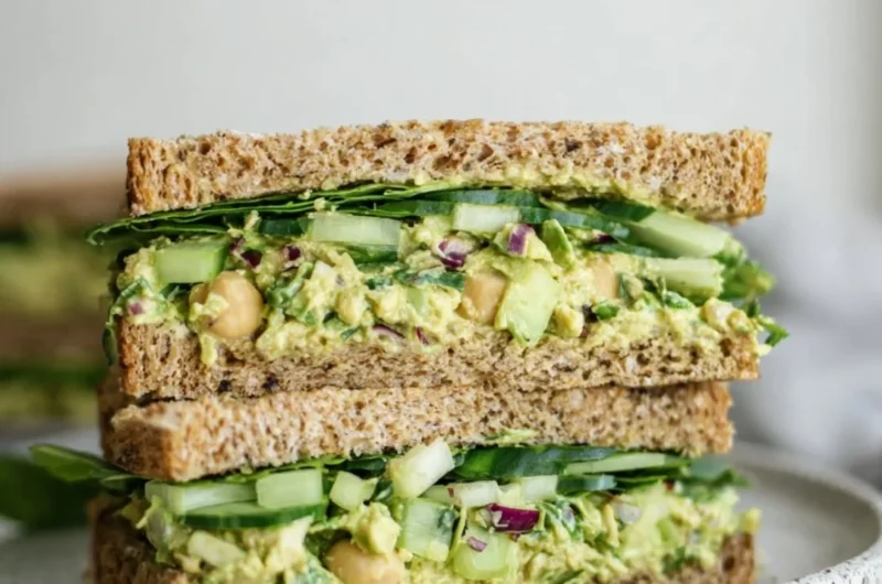 Vegan Green Goddess Sandwich with fresh veggies and green goddess dressing