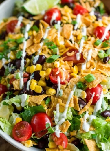 Vegetarian Black Bean Taco Salad with fresh vegetables and black beans