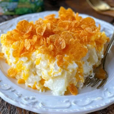Baked cheesy potatoes casserole with cheese and crispy topping