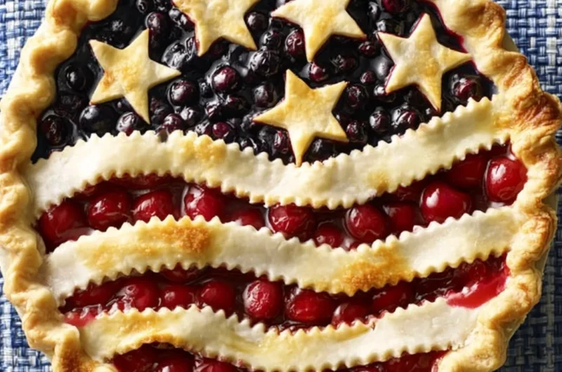 Delicious Cherry Blueberry Pie with a flaky crust and fresh fruit filling