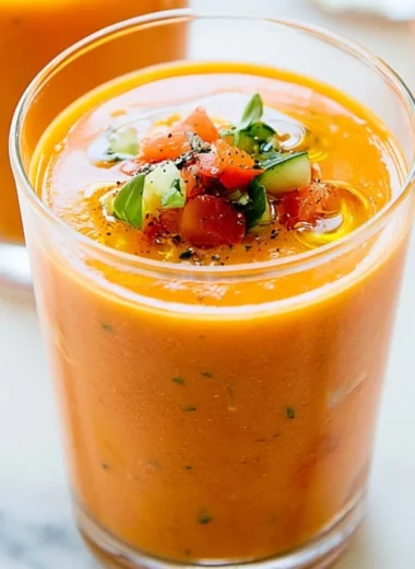 Bowl of classic gazpacho made with fresh tomatoes and vegetables