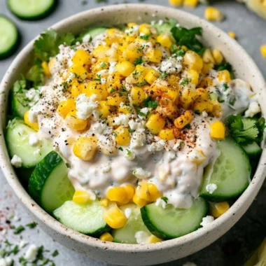 Creamy Corn Cucumber Salad with fresh vegetables in a bowl
