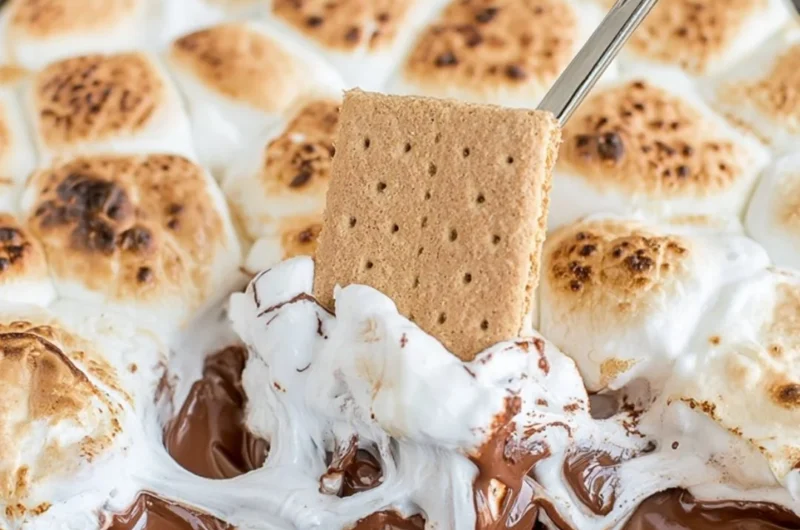 Delicious and easy ooey-gooey s'mores dip served with graham crackers and chocolate