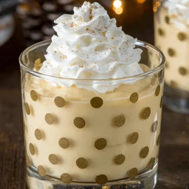Delicious eggnog pudding served in a festive bowl during the holiday season