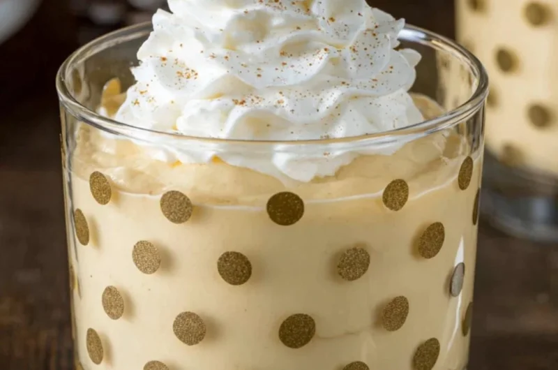 Delicious eggnog pudding served in a festive bowl during the holiday season