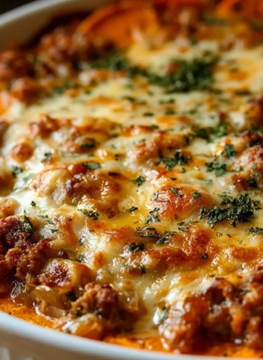Ground Turkey Sweet Potato Bake dish served in a bowl