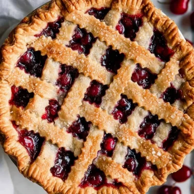 Delicious homemade cherry pie fresh out of the oven