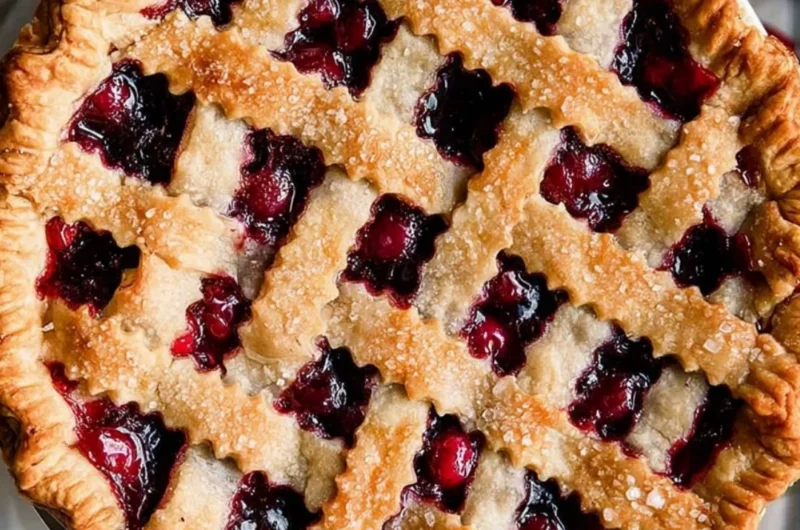 Delicious homemade cherry pie fresh out of the oven