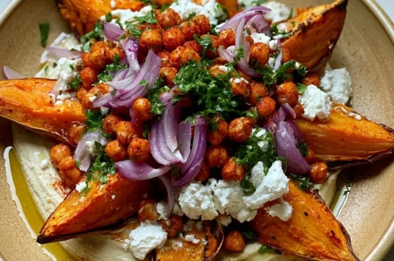 Delicious loaded roasted sweet potato topped with nutritious ingredients