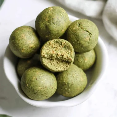 Delicious no bake matcha snack bites on a plate