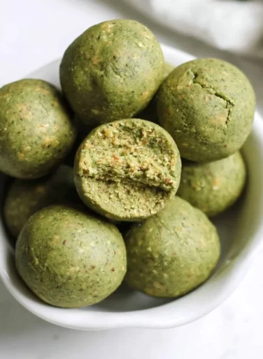 Delicious no bake matcha snack bites on a plate