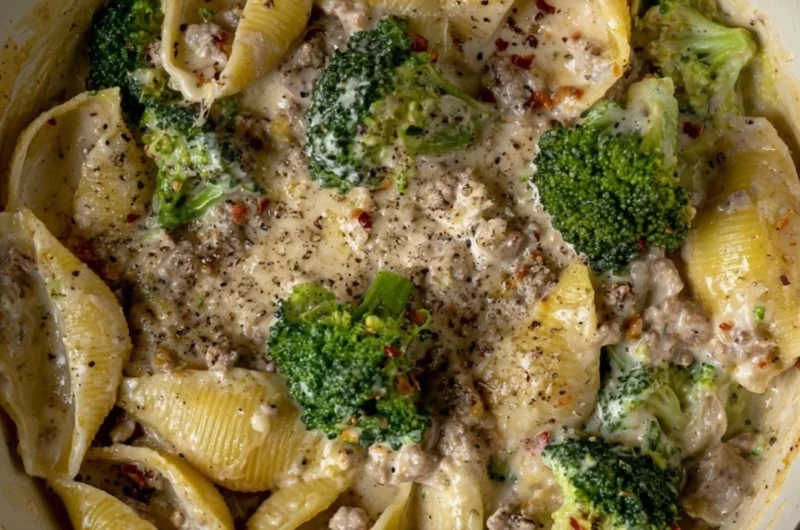 Delicious one-pot high protein pasta dish with fresh vegetables