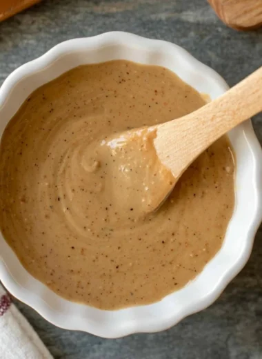 A bowl of quick miso sauce ready for drizzling or dipping.