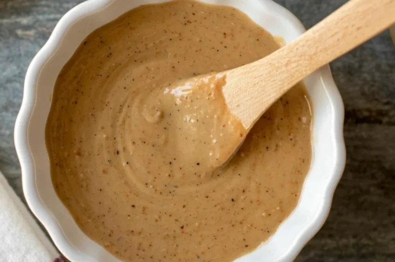 A bowl of quick miso sauce ready for drizzling or dipping.