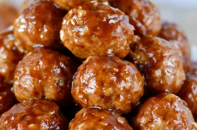 Delicious slow cooker Hawaiian teriyaki meatballs served on a plate with garnish