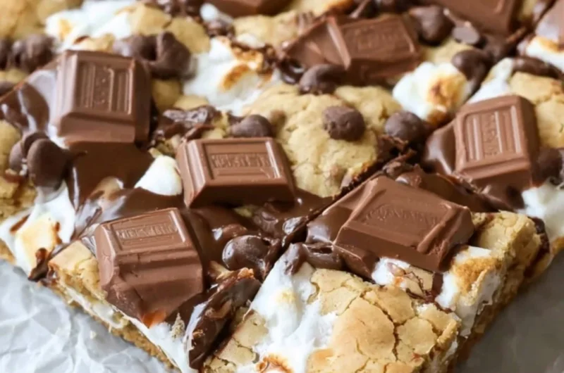 Delicious S'mores Cookie Bars with chocolate, marshmallows, and graham crackers
