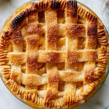 Delicious homemade peach pie with golden crust and fresh peach filling