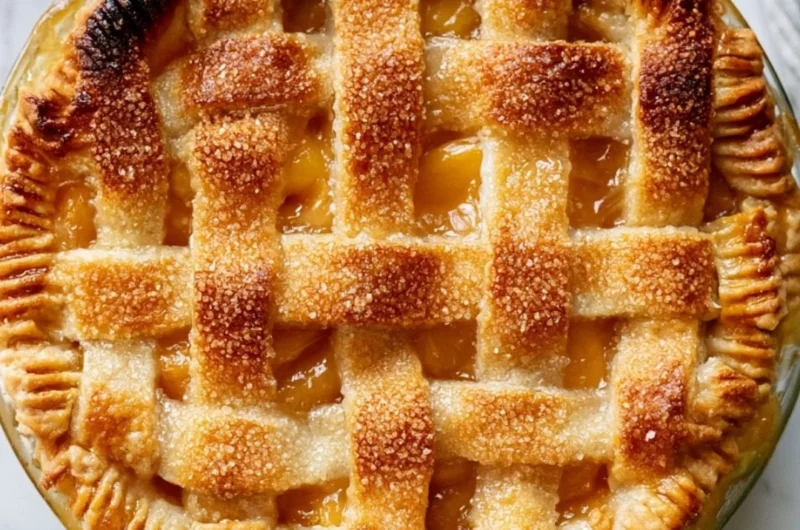 Delicious homemade peach pie with golden crust and fresh peach filling