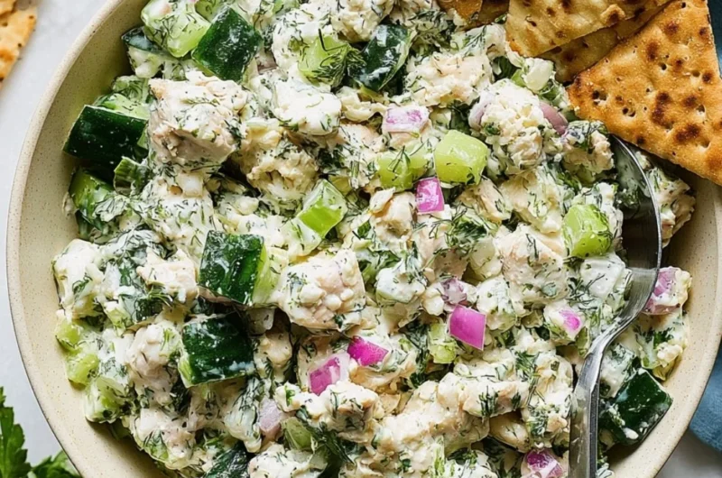Delicious Tzatziki Chicken Salad with fresh vegetables and creamy dressing