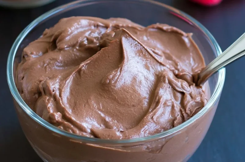 Bowl of rich Vegan Chocolate Pudding topped with fresh berries