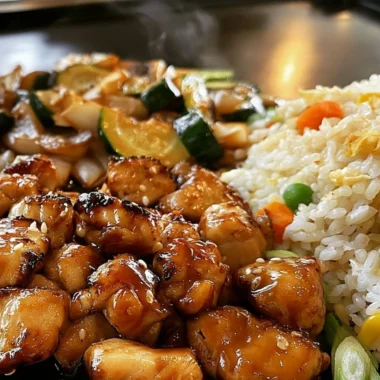 Delicious Blackstone Hibachi Chicken sizzling on the grill.