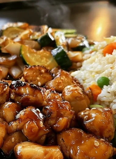 Delicious Blackstone Hibachi Chicken sizzling on the grill.