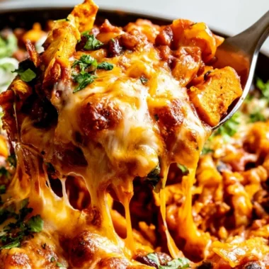 Butternut squash and black bean enchilada skillet topped with fresh cilantro