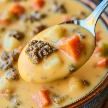Delicious Crockpot Cheeseburger Soup in a bowl ready to serve