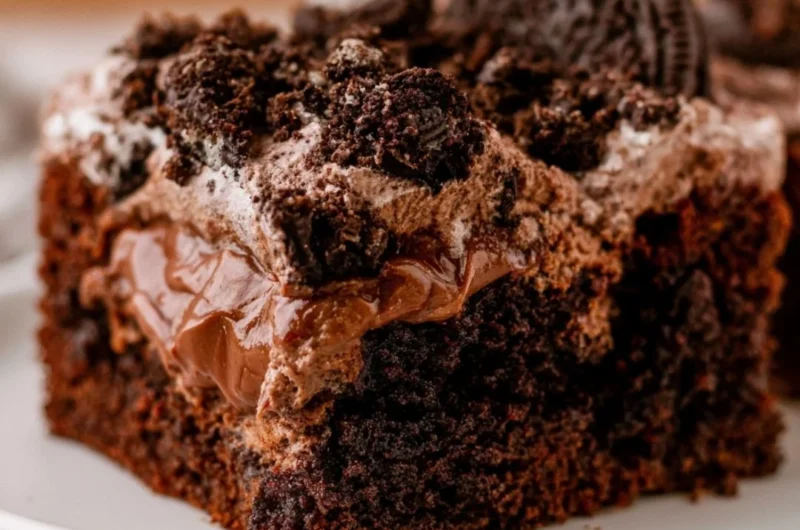 Delicious Dirt Cake layered with cookies and chocolate pudding