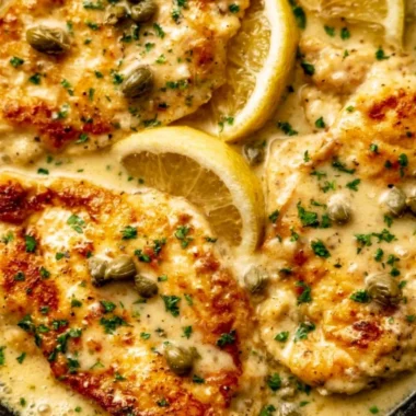Delicious easy chicken piccata served with a zesty lemon sauce and capers.