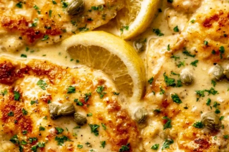 Delicious easy chicken piccata served with a zesty lemon sauce and capers.