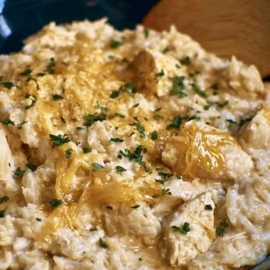 Delicious easy crock pot chicken and rice dish served in a bowl.