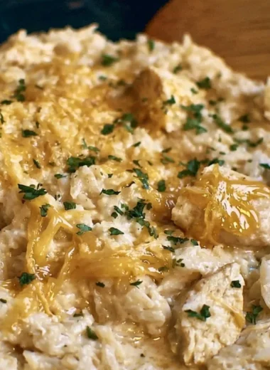 Delicious easy crock pot chicken and rice dish served in a bowl.