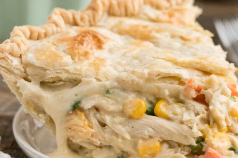 Delicious easy semi-homemade chicken pot pie recipe featuring Campbell's soup.