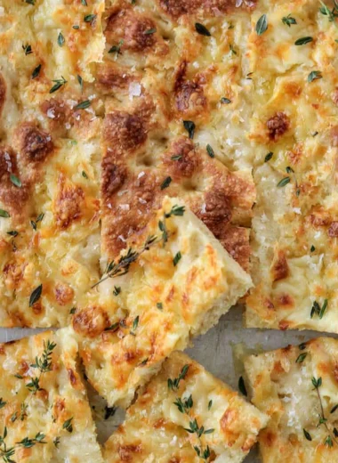 Savory Italian Focaccia topped with Gruyère cheese and fresh thyme