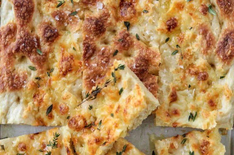 Savory Italian Focaccia topped with Gruyère cheese and fresh thyme