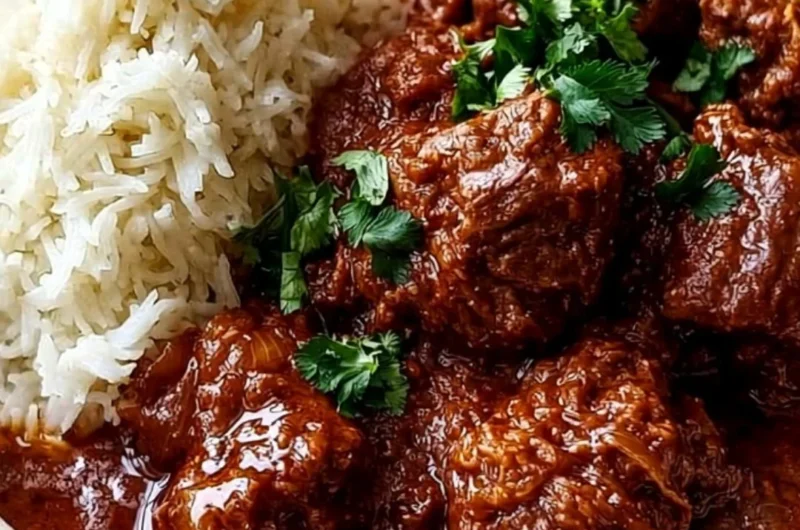 Delicious Lamb Madras Curry served in a bowl, garnished with fresh cilantro.