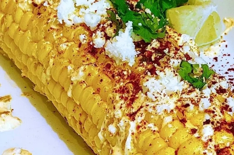 Delicious Mexican Corn Elotes topped with cheese, mayo, and spices