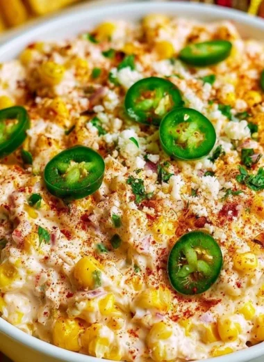 Delicious Mexican Street Corn Dip served in a bowl with tortilla chips