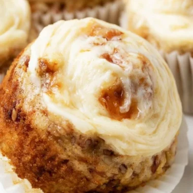 Moist banana cream cheese muffins fresh out of the oven